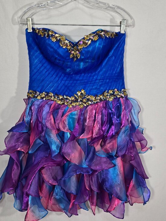 Y2K Vintage PRECIOUS FORMALS Dresses & Skirts - Y2K Vintage PRECIOUS FORMALS Blue-Ombre Strapless Ruffles Mini DRESS Size 8-12.